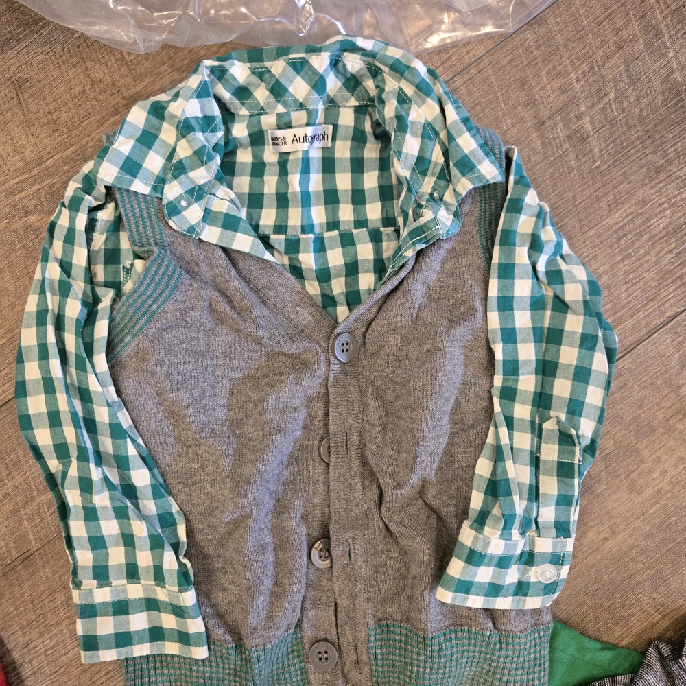 Autograph Kids Teal Checkered Shirt with Gray Buttoned Vest